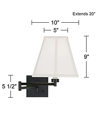 Barnes and Ivy Swing Arm Wall Lamp Espresso Plug-In Light Fixture Square Shade for Bedroom Bedside Living Room Reading