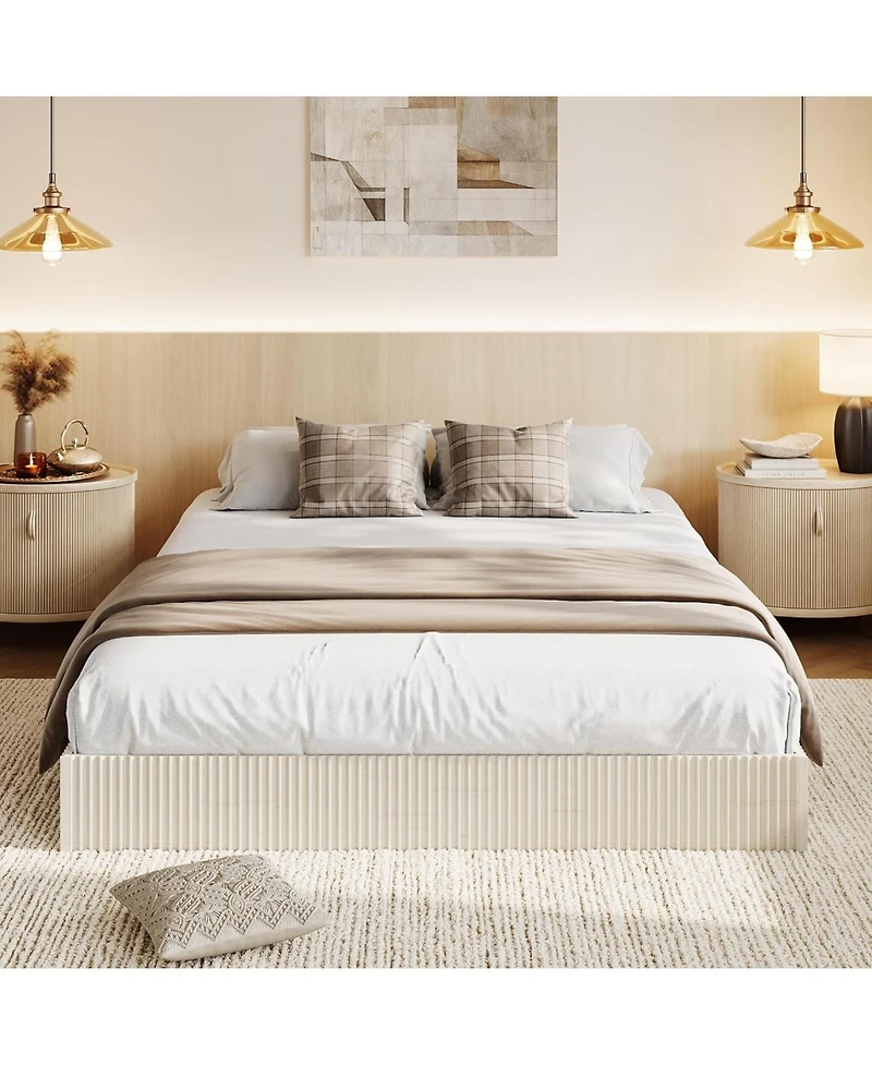 gaomon Queen Wood Fluted Design Solid Support Platform Bed Frame