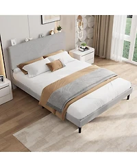 gaomon Queen Corduroy Upholstered Usb Charging Station Storage Headboard Platform Bed Frame