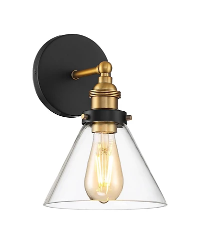 360 Lighting Burke Industrial Modern Wall Light Sconce Warm Brass Hardwire 7 1/4" Fixture Led Clear Glass for Bedroom Bathroom Vanity Reading