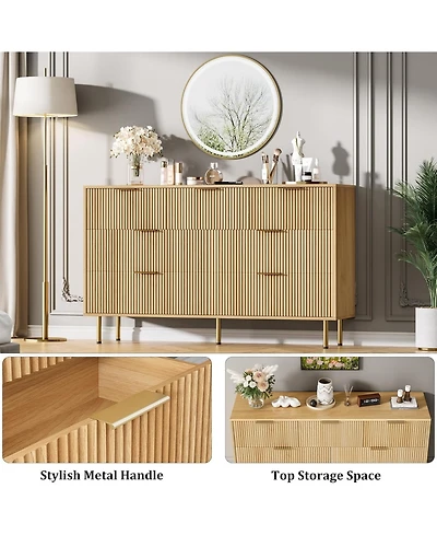 gaomon 55" Wide 7-Drawer Fluted Dresser, Modern Wooden Double Chest for Hallway
