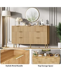 gaomon 55" Wide 7-Drawer Fluted Dresser, Modern Wooden Double Chest for Hallway
