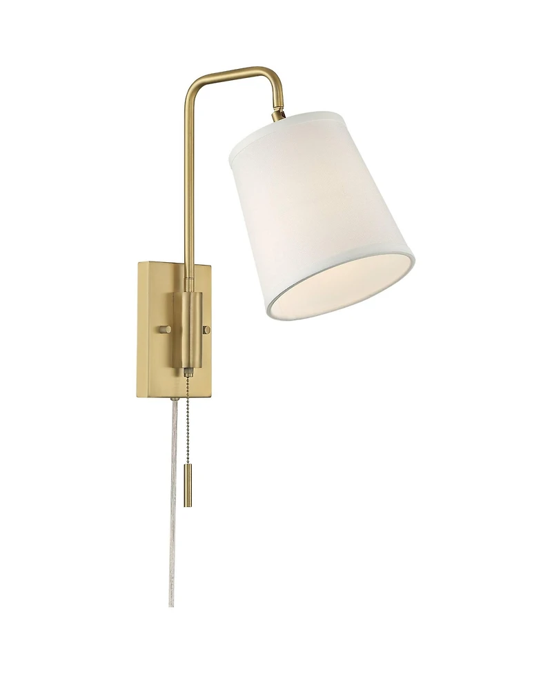 360 Lighting Luca Modern Swing Arm Wall Lamp with Cord Cover Warm Brass Plug-in Light Fixture Up Down Fabric Shade for Bedroom Bedside Reading