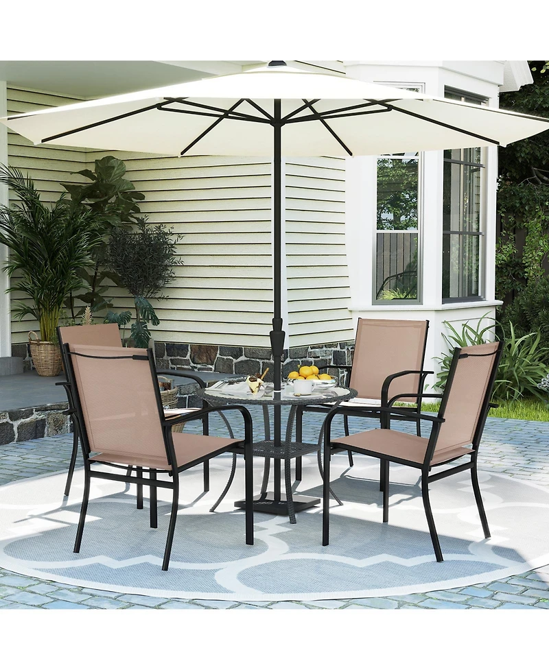 Gymax Outdoor Dining Chairs Set of 4 with Breathable Fabric Armrests High Back