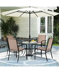 Gymax Outdoor Dining Chairs Set of 4 with Breathable Fabric Armrests High Back
