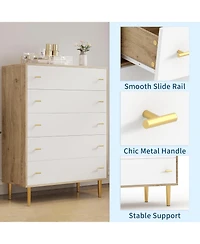 gaomon 44" Tall 5-Drawer Dresser, Vintage Design with Bar Handles