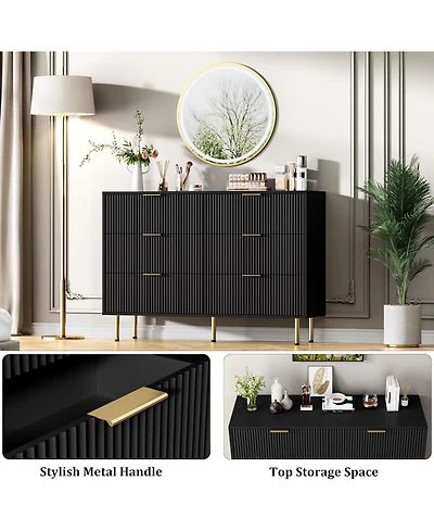 gaomon 6-Drawer Fluted Dresser, 47" Wide Modern Wooden Double Chest for Hallway