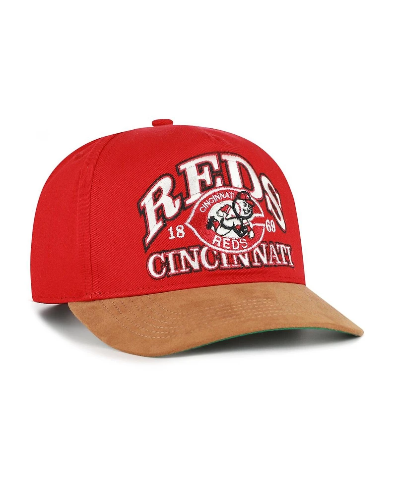 '47 Brand Men's Red/Brown Cincinnati Reds Cooperstown Break Wood Suede Hitch Adjustable Hat