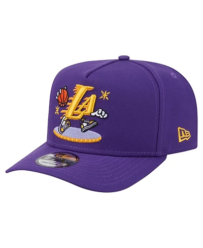 New Era Men's Purple Los Angeles Lakers Injection Cartoon Logo A-Frame 9FIFTY Adjustable Hat