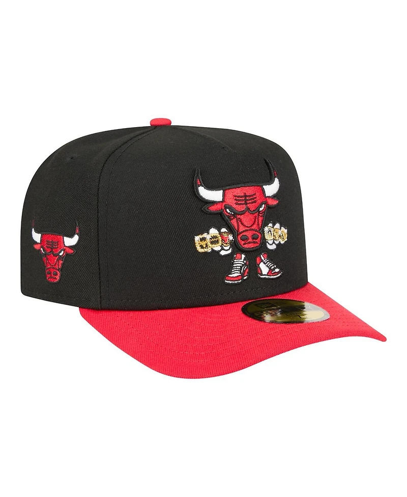 New Era Men's Black Chicago Bulls Injection Cartoon Logo A-Frame 59FIFTY Fitted Hat