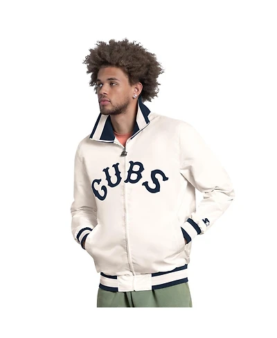Starter Men's White Chicago Cubs The Captain Cooperstown Logo Full-Zip Varsity Jacket