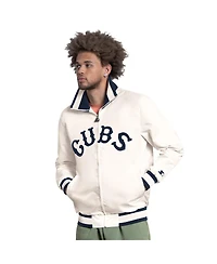 Starter Men's White Chicago Cubs The Captain Cooperstown Logo Full-Zip Varsity Jacket