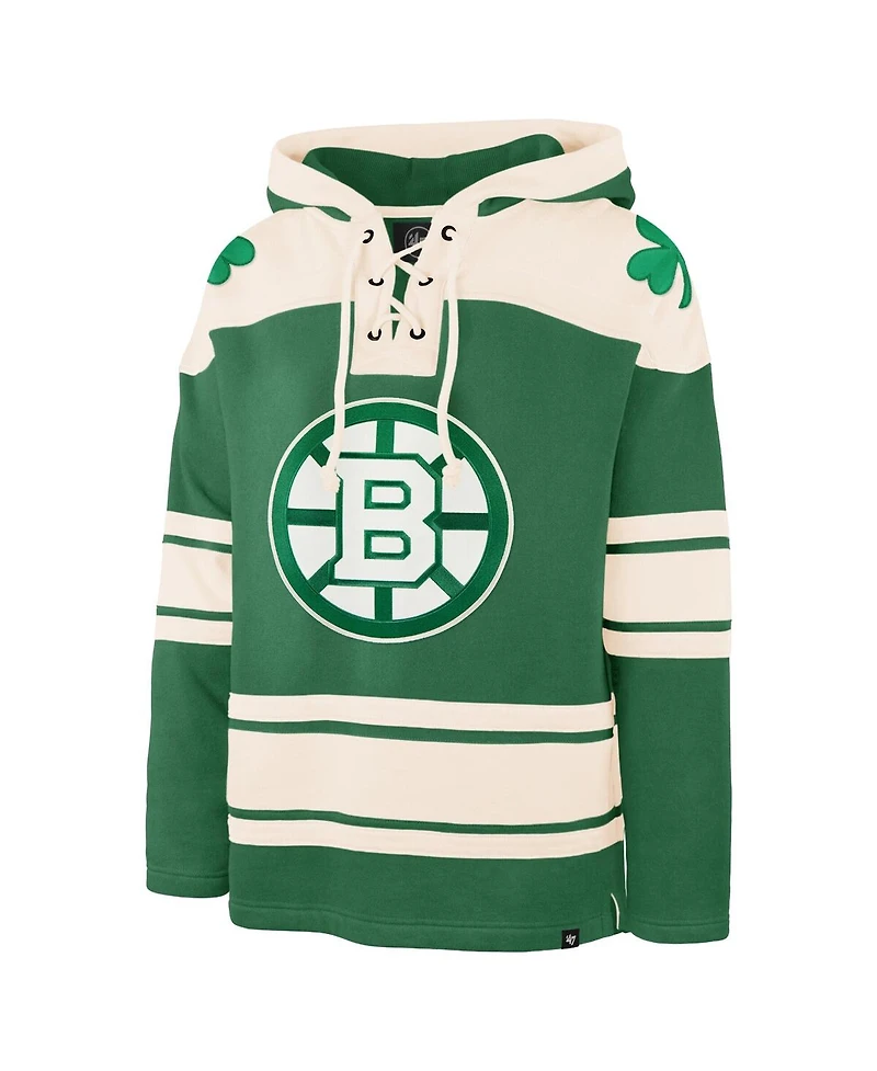 '47 Brand Men's Jeremy Swayman Kelly Green Boston Bruins St. Patrick's Day Player Name Number Lacer Pullover Hoodie