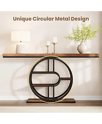 gaomon 55" Industrial Narrow Console Sofa Table with O-Shaped Metal Frame and 5-Tier Storage