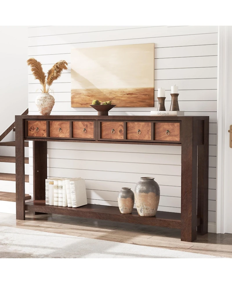 gaomon 54-Inch Farmhouse Wooden Console Table with 2 Drawers and Open Shelf, Entryway Table for Living Room, Hallway and Foyer