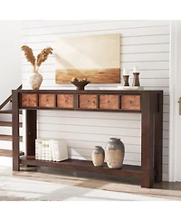 gaomon 54-Inch Farmhouse Wooden Console Table with 2 Drawers and Open Shelf, Entryway Table for Living Room, Hallway and Foyer