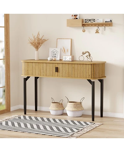 gaomon 47" Modern Wooden Fluted Console Table with Sliding Door and Storage, Sofa Table for Living Room