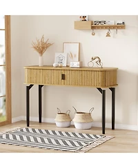 gaomon 47" Modern Wooden Fluted Console Table with Sliding Door and Storage, Sofa Table for Living Room