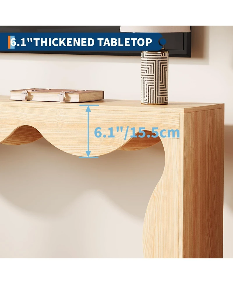 gaomon 63" Farmhouse Narrow Console Sofa Table with Scalloped Design and Storage, Entryway and Hallway Table
