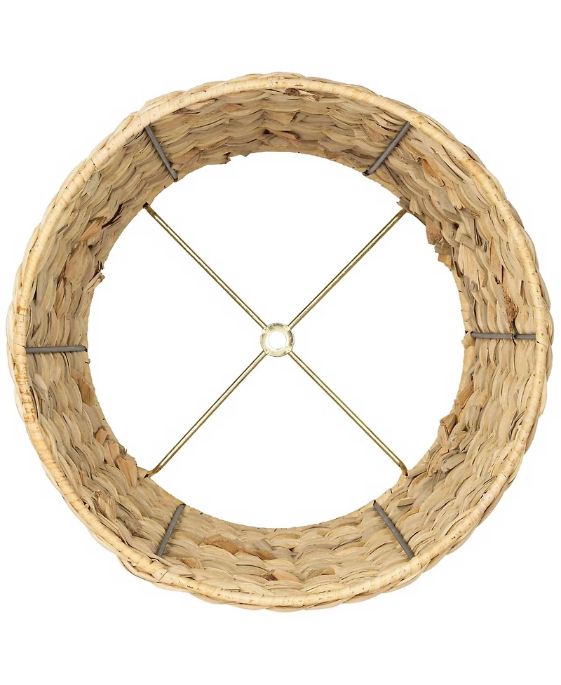 Franklin Iron Works Modern Swing Arm Wall Lamp Plug-In Light Fixture Woven Seagrass Drum Shade for Bedroom Living Room