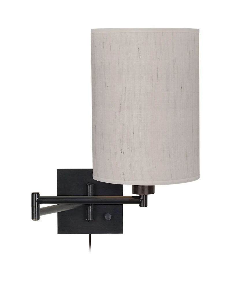 Franklin Iron Works Modern Swing Arm Wall Lamp Plug-In Light Fixture Ivory Linen Cylinder Shade Bedroom Bedside