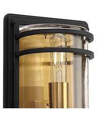 John Timberland Habitat Modern Wall Light Sconces Set of 2 Brass Hardwire 7 1/2" Fixture Clear Glass for Living Room Hallway