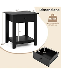 Gouun Set of 2 Modern 3-Tier Nightstands with Drawer and Open Shelf