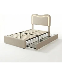 gaomon Full Boucle Bed Frame with 2 Storage Drawers and Led Headboard, Upholstered Platform for Kids
