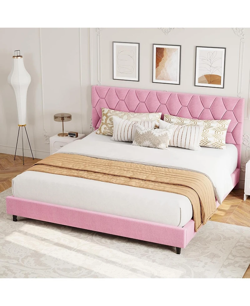 gaomon King Upholstered Bed Frame with Headboard, Platform Design with Wood Slats