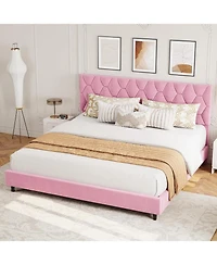 gaomon King Upholstered Bed Frame with Headboard, Platform Design with Wood Slats
