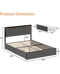 gaomon Queen Storage Bed Frame with Velvet Headboard, 4 Drawers and Usb Charging Station