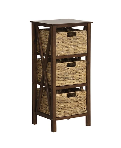 Gouun 3-Tier Narrow Nightstand with 2 Woven Baskets and X-Frame Design