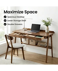 Streamdale Furniture Walnut Mid-Century Modern Writing Desk with Storage