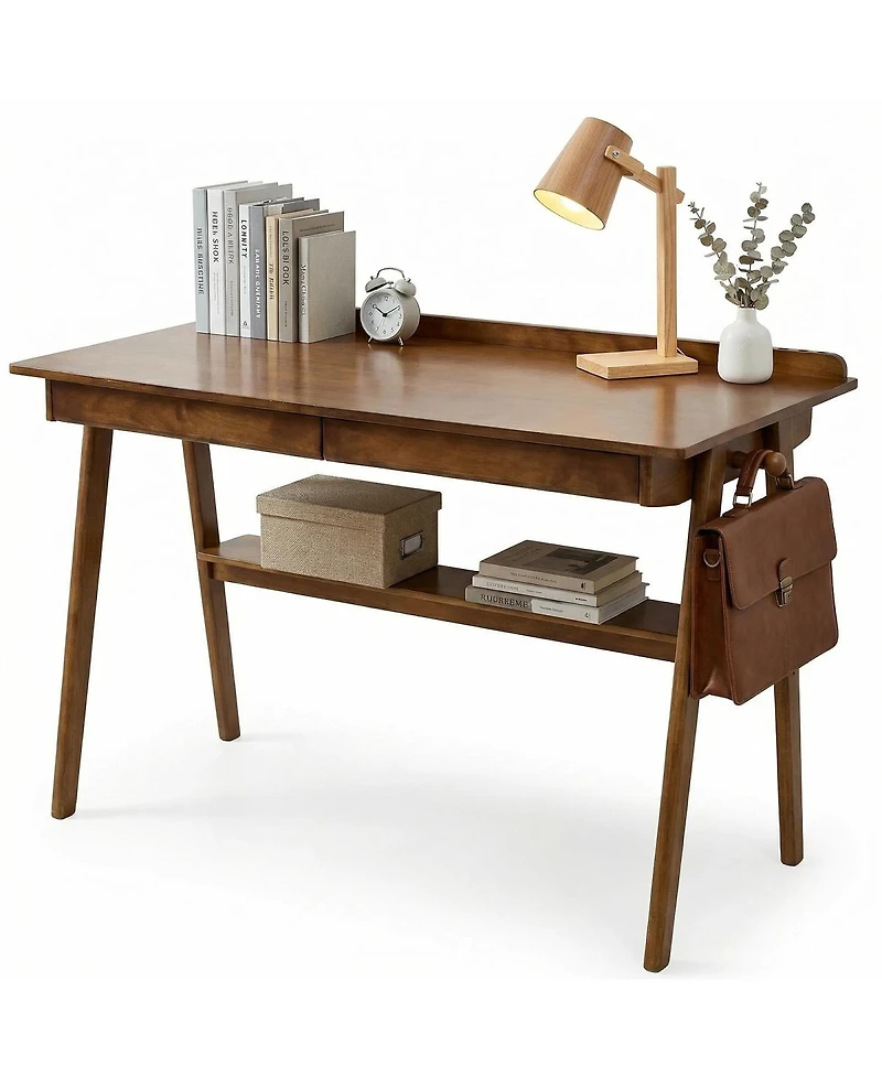 Streamdale Furniture Walnut Mid-Century Modern Writing Desk with Storage