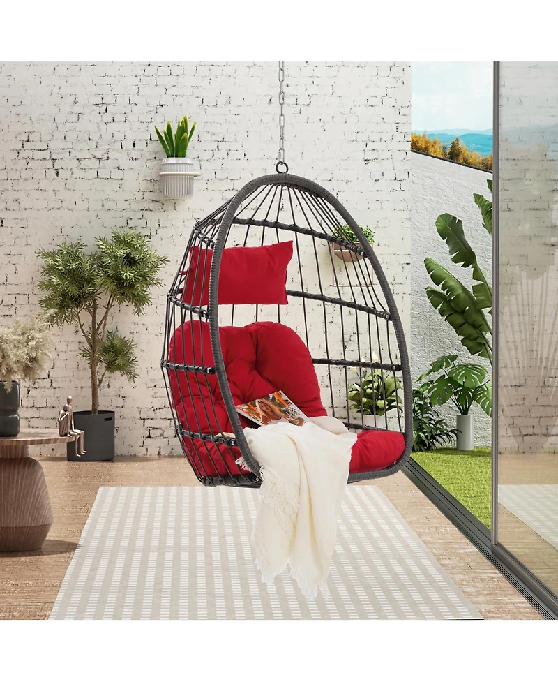 Streamdale Furniture Outdoor Garden Rattan Egg Swing Chair Hanging Chair Wood