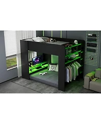 Streamdale Furniture Wood Bunk Bed w/Desk, Wardrobe, Storage, Rgb Light