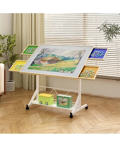 Streamdale Furniture Wooden Tilting Puzzle Table with Drawer Legs and Wheels