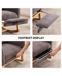 Rainsken Teddy Fleece Plush Rocking Accent Chair, Ergonomic Recliner with Side Storage Pocket and Retractable Footrest for Living Room, Balcony