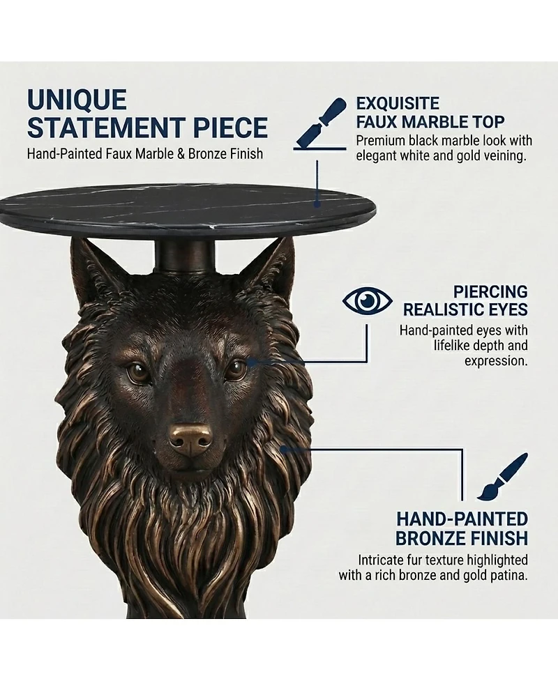 Streamdale Furniture Wolf Head Accent Table Animal Statue End Tables Livingroom