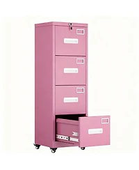 Yigii 4 Drawer Metal File Cabinet with Wheels, Lockable, Name Cards, Easy to Move