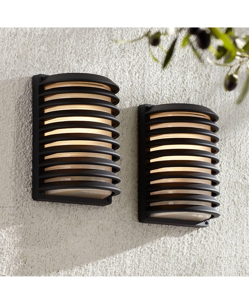 John Timberland Modern Outdoor Wall Light Fixtures Set of 2 Grid Frosted Glass for Post Exterior Barn Deck House Porch Yard Posts Patio Home