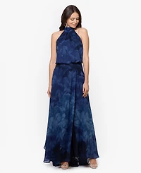 Betsy & Adam Women's Long Chiffon Print Halter Neck Dress