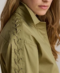 Lauren Ralph Women's Spread Collar Lace-Up Trim Shirt Dress