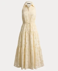Lauren Ralph Women's Spread Collar Floral-Eyelet Voile Tiered Shirt Dress