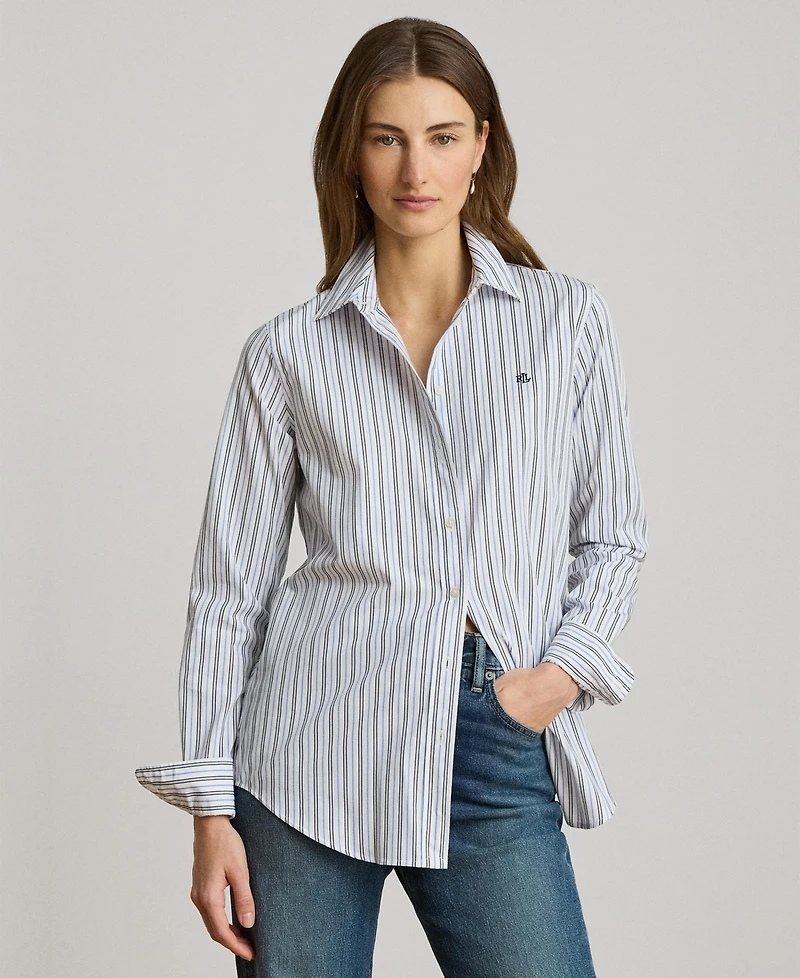 Lauren Ralph Women's Point Collar Striped Broadcloth Shirt