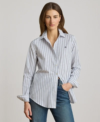 Lauren Ralph Women's Point Collar Striped Broadcloth Shirt