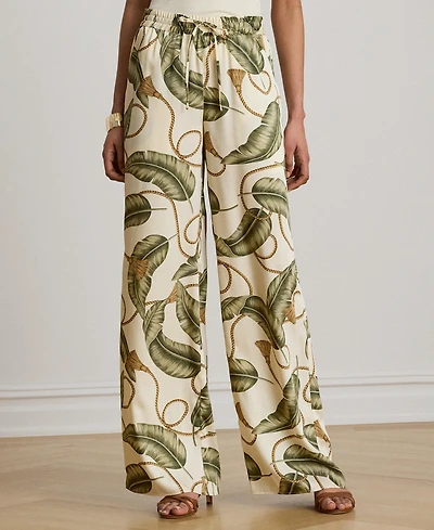 Lauren Ralph Women's Mid-Rise Rope-Print Twill Wide-Leg Pants