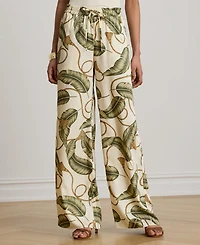 Lauren Ralph Women's Mid-Rise Rope-Print Twill Wide-Leg Pants