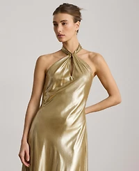 Lauren Ralph Metallic Chiffon Halter Gown
