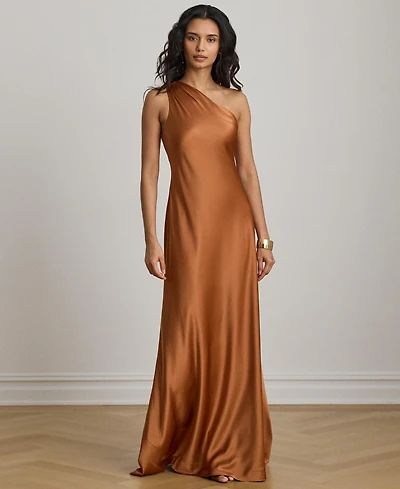 Lauren Ralph Satin Charmeuse One-Shoulder Gown
